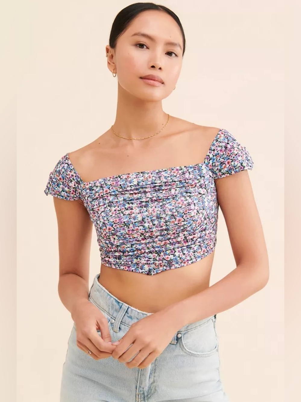 NWT Revolve x AFRM Lazo Floral Crop Top Cottagecore Festival Satiny Feel - Picture 2 of 8